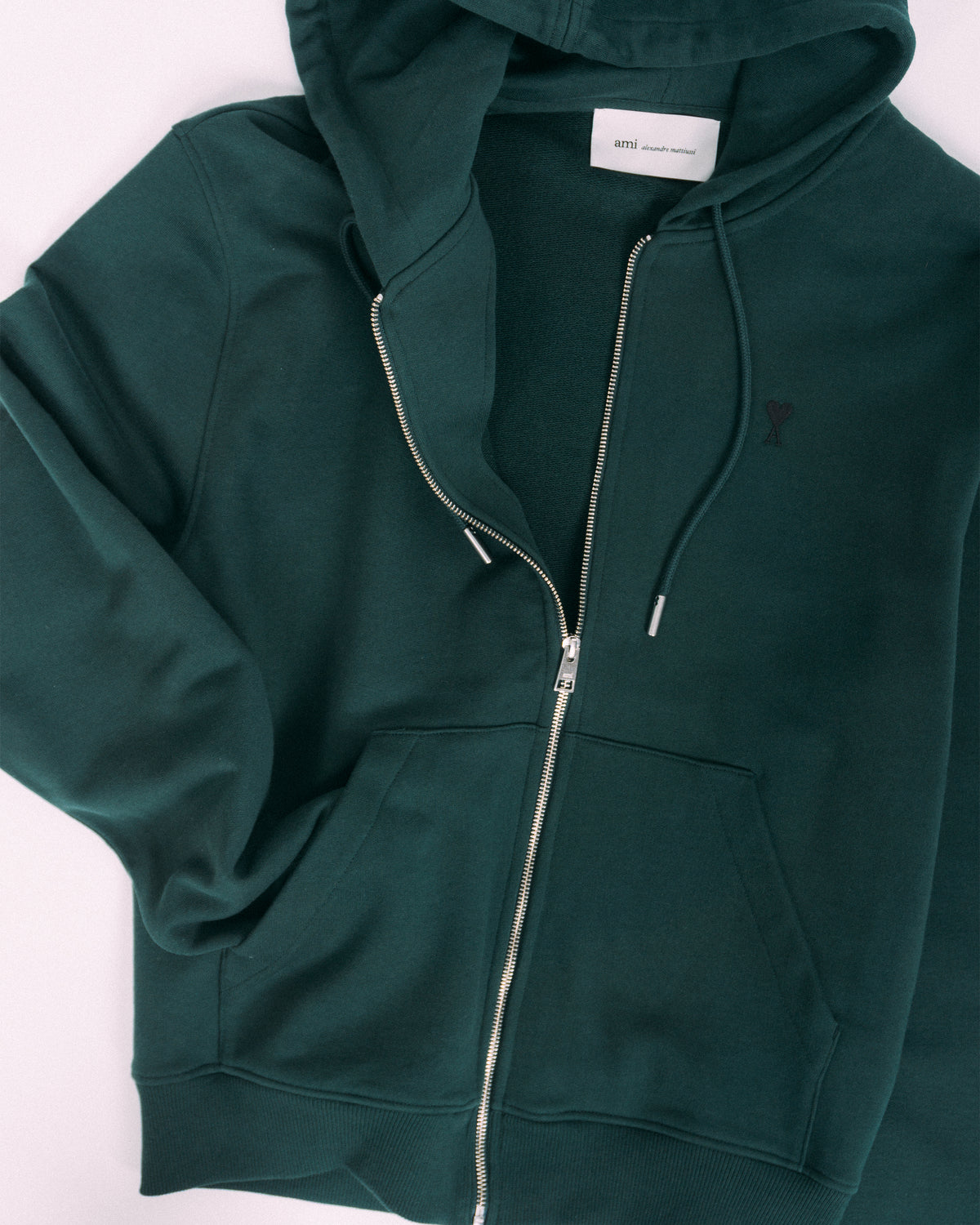 AMI PARIS Hoodie with Contrasted Ami de Coeur Bottle Green