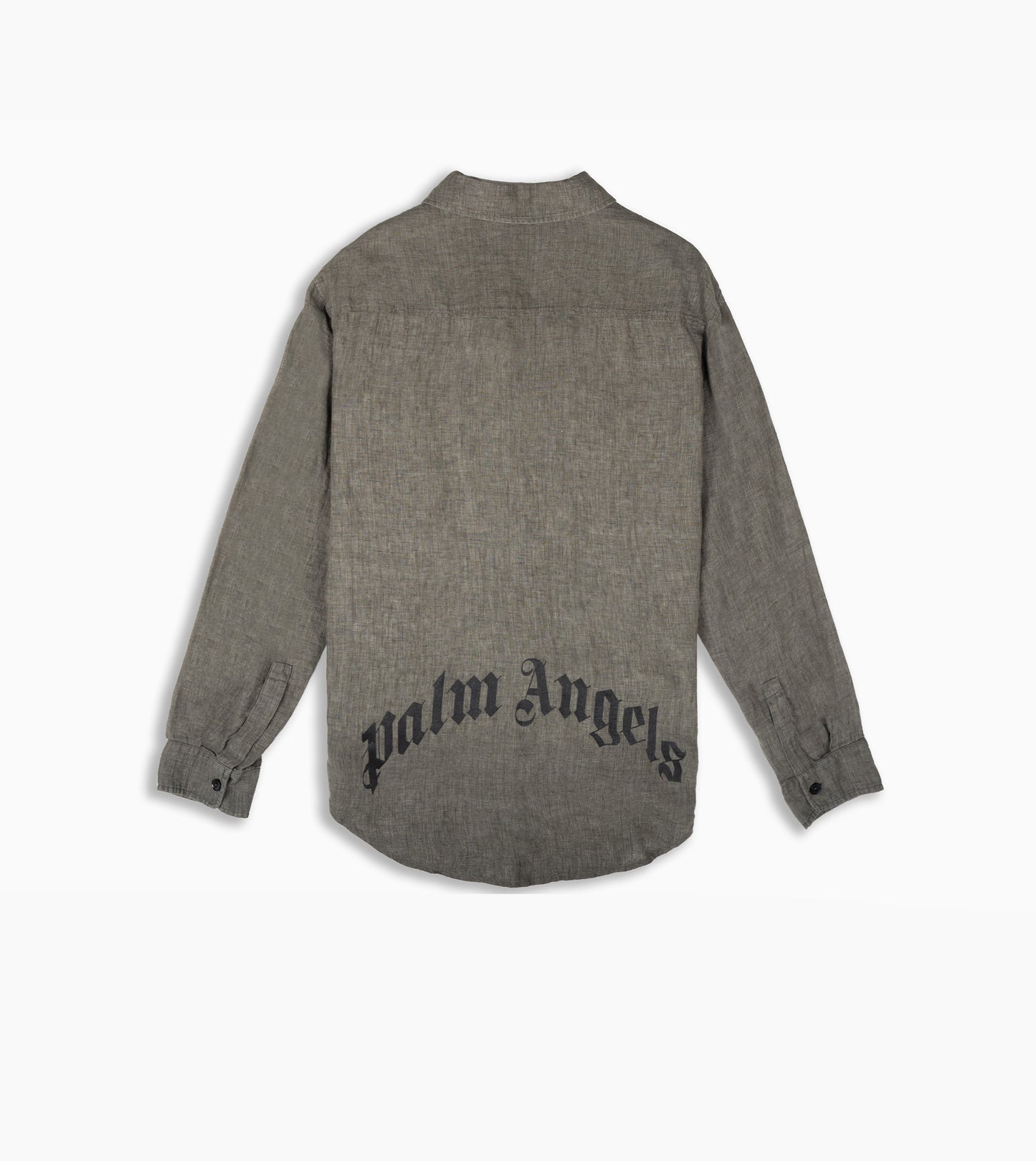 PALM ANGELS Curved Logo Linen Overshirt Military Green