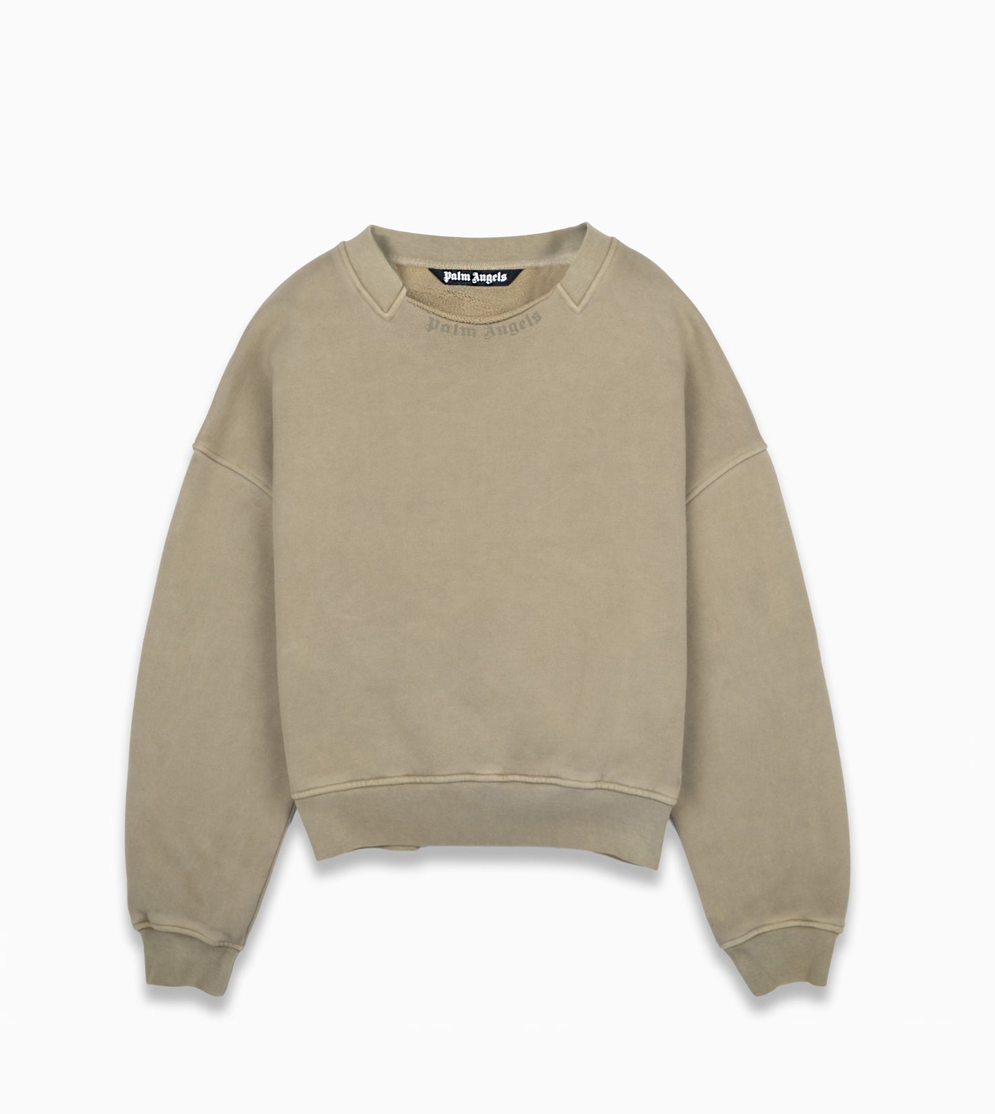 PALM ANGELS Curved Logo Loose Collar Crew Army Green