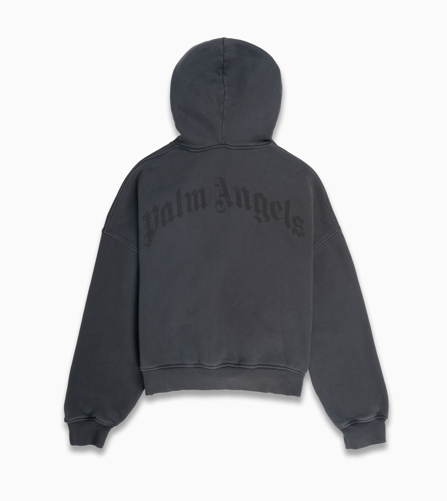 PALM ANGELS Curved Logo Zip Hoodie Black