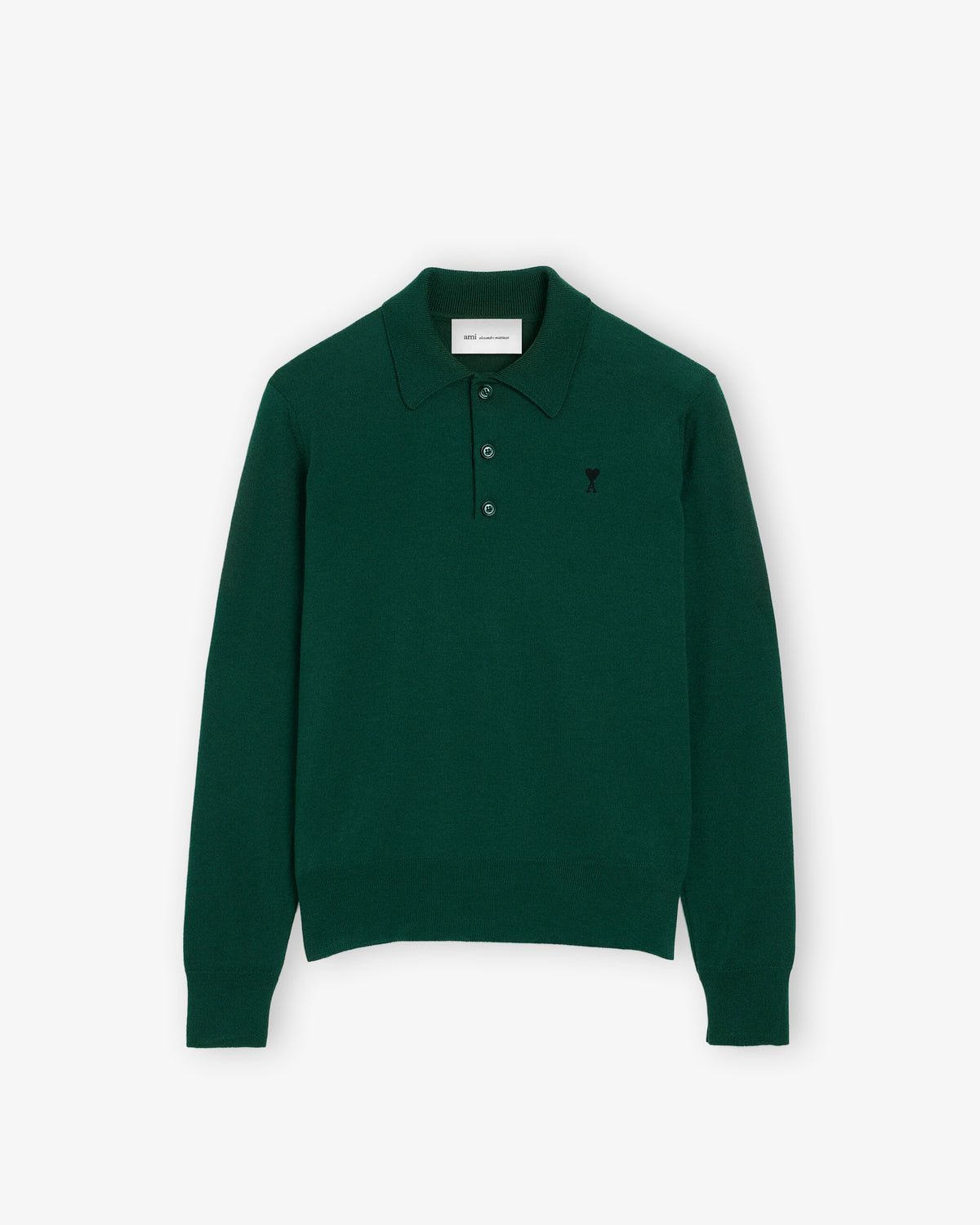 AMI PARIS Polo Sweater with Contrasted Ami de Coeur Bottle Green