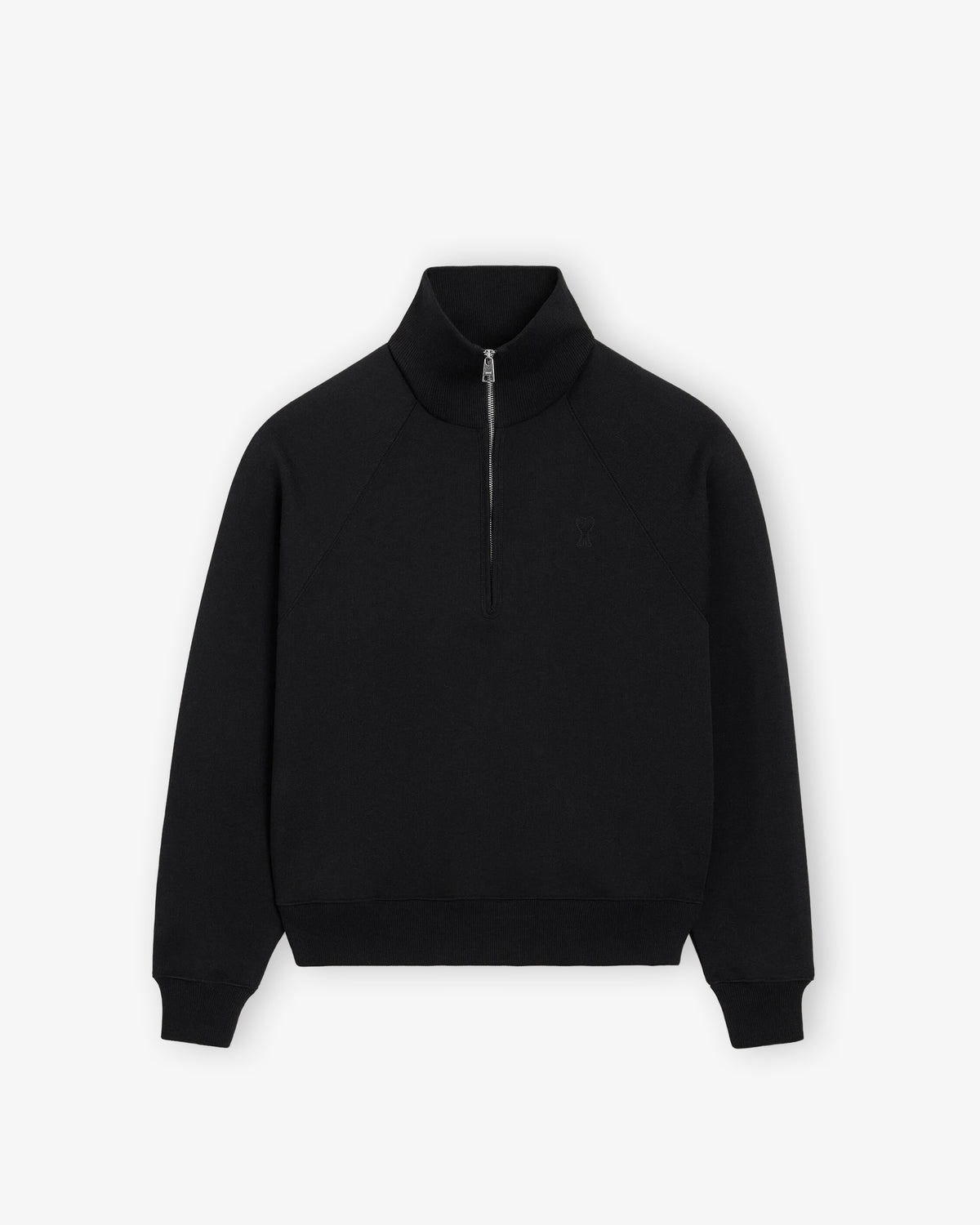 AMI PARIS Zipped Sweatshirt with Tonal Embossed Ami de Coeur Noir