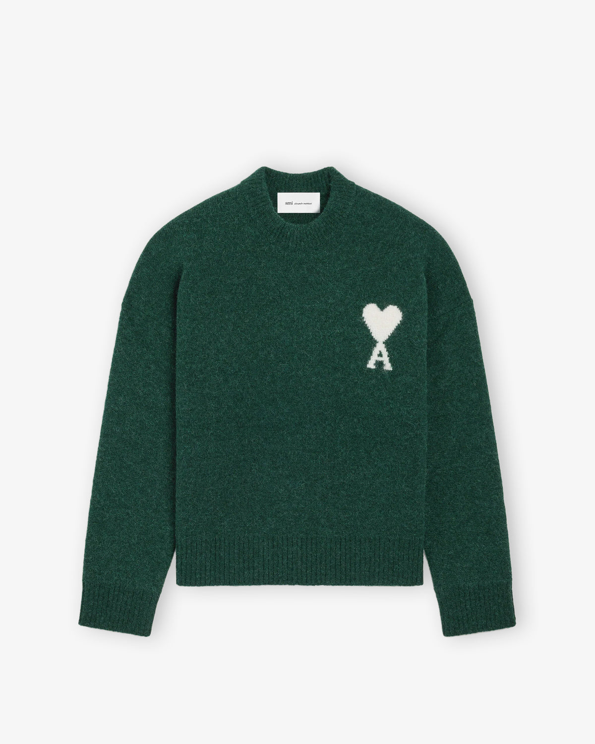 AMI PARIS Crewneck Sweater with Ami de Coeur Bottle Green