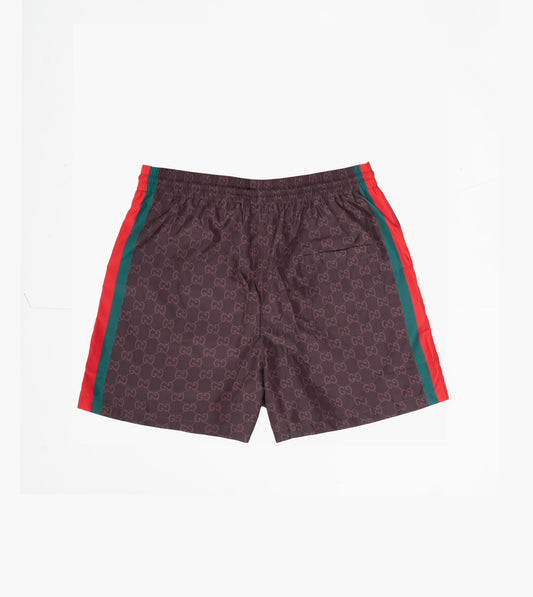 GUCCI Nylon Swim Short with GG and Web stripe