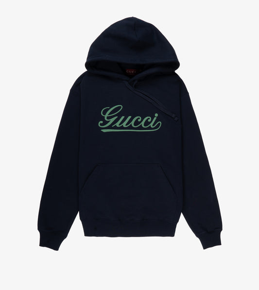 GUCCI Cotton Knit Hoodie Navy