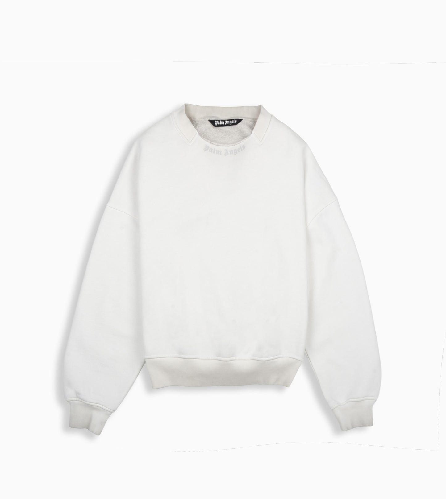 PALM ANGELS Curved Logo Loose Collar Crew Off White - Ivory