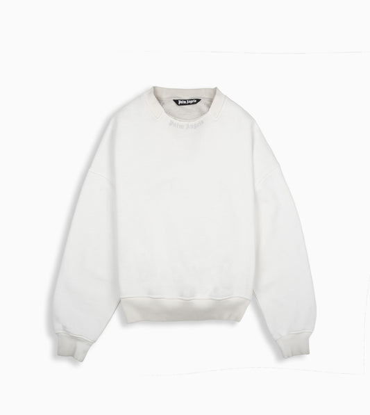 PALM ANGELS Curved Logo Loose Collar Crew Off White - Ivory