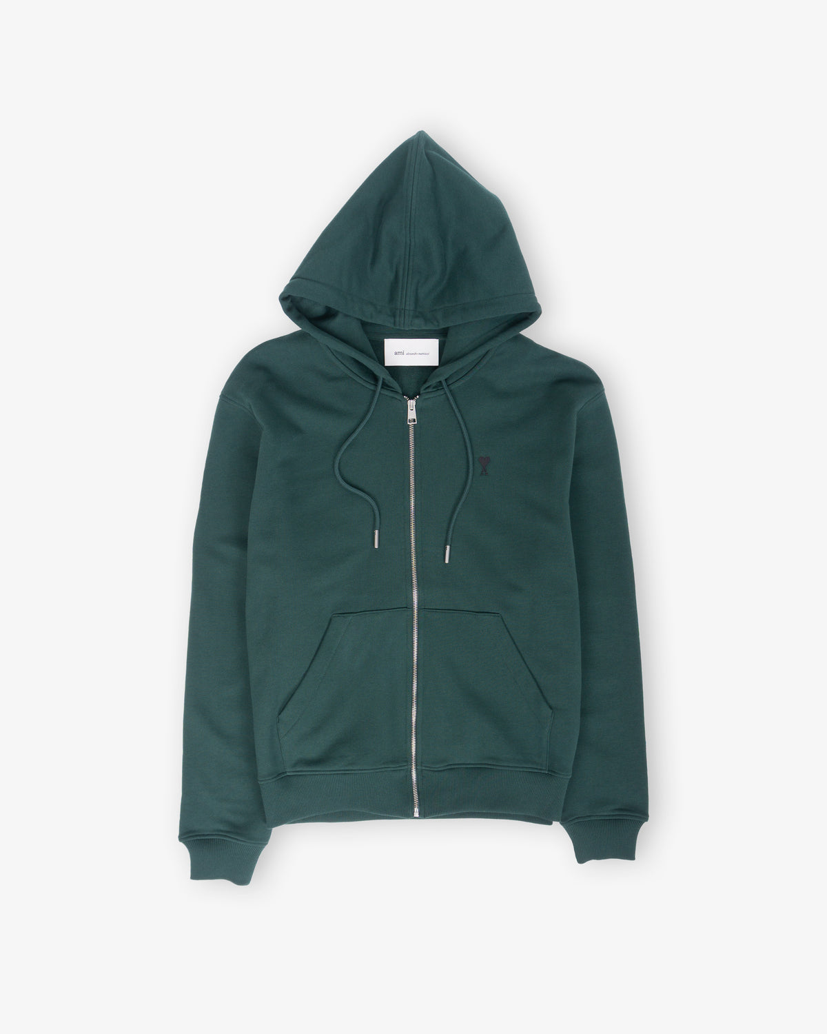 AMI PARIS Hoodie with Contrasted Ami de Coeur Bottle Green