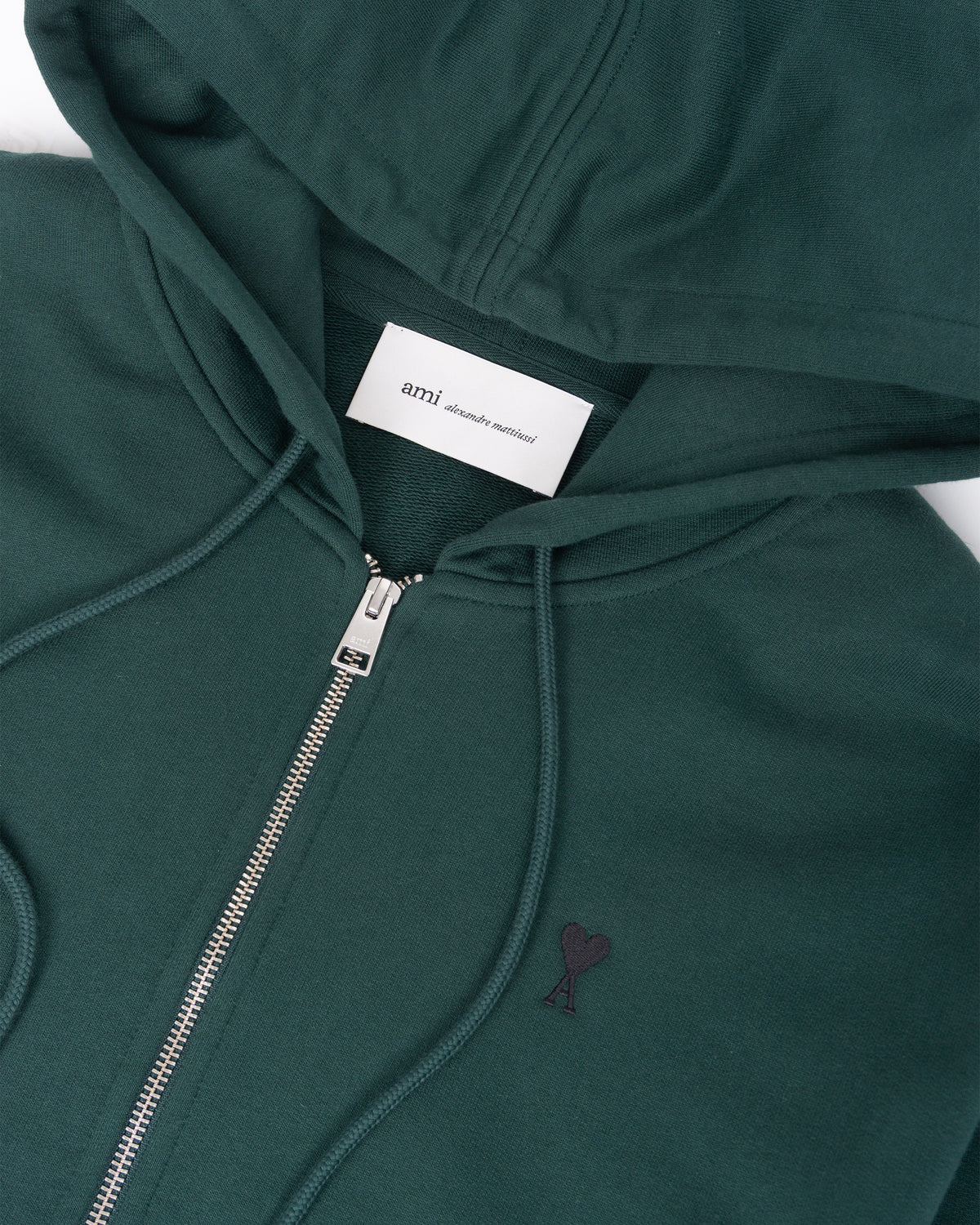 AMI PARIS Hoodie with Contrasted Ami de Coeur Bottle Green