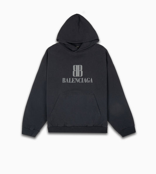 BALENCIAGA Nano Bb Hoodie Medium Fit in Black Faded