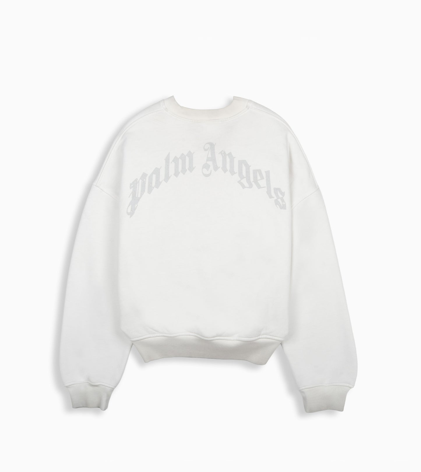 PALM ANGELS Curved Logo Loose Collar Crew Off White - Ivory