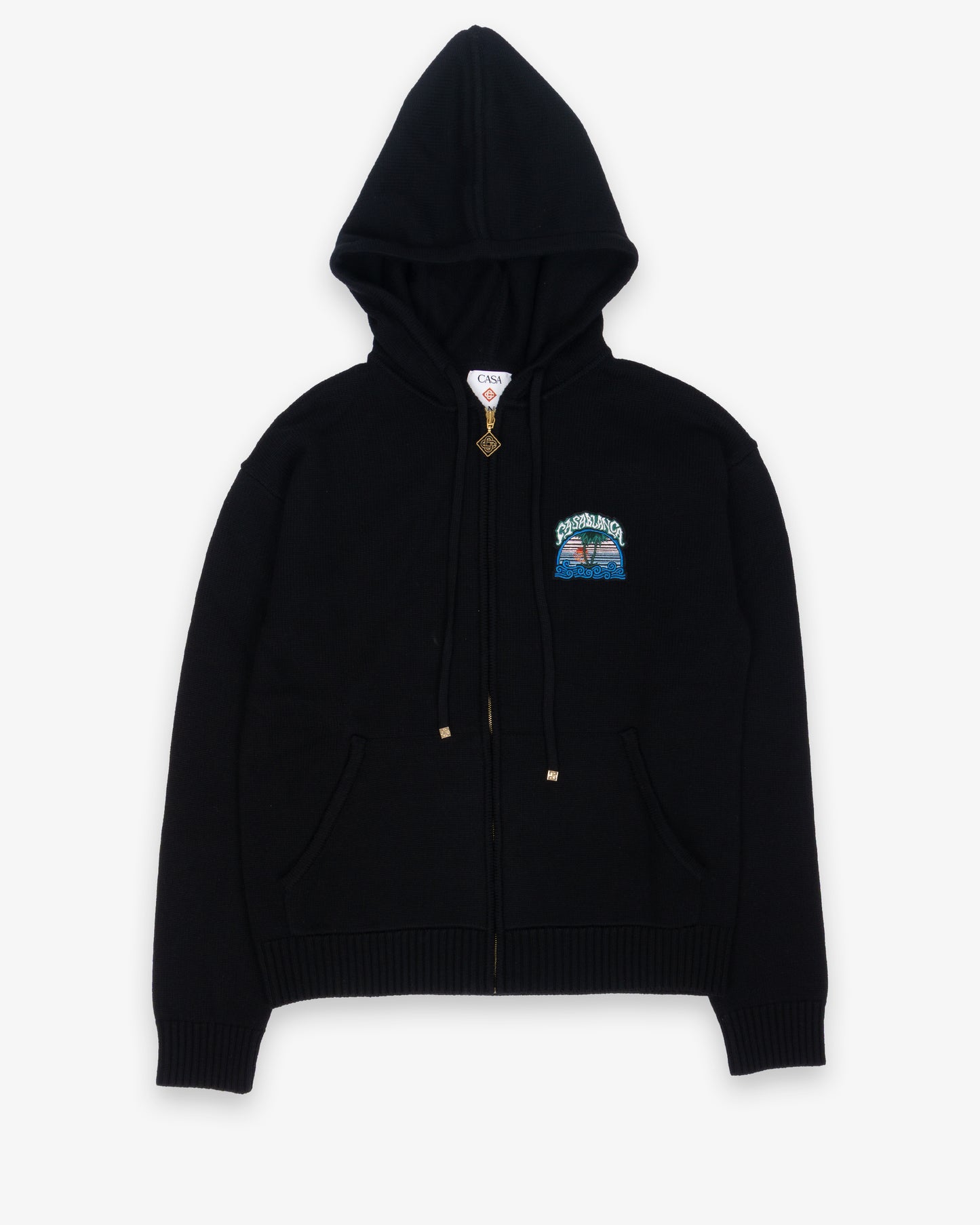 CASABLANCA Palm Tree Emblem Zip Up Hoodie