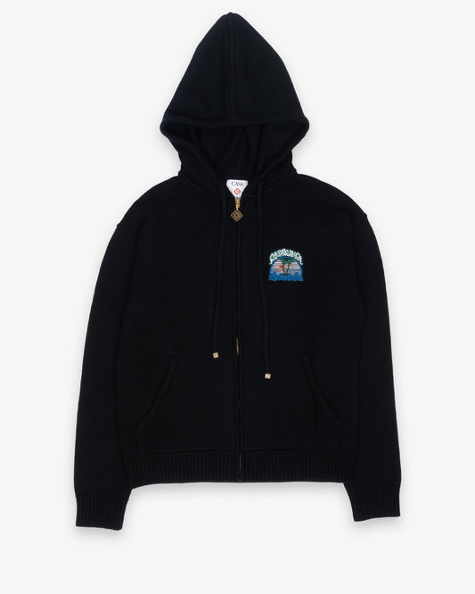 CASABLANCA Palm Tree Emblem Zip Up Hoodie