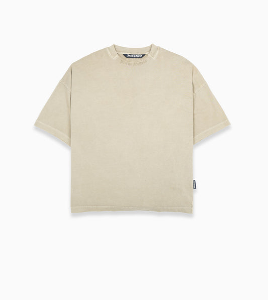 PALM ANGELS Curved Logo lLoose Collar Tee Army Green