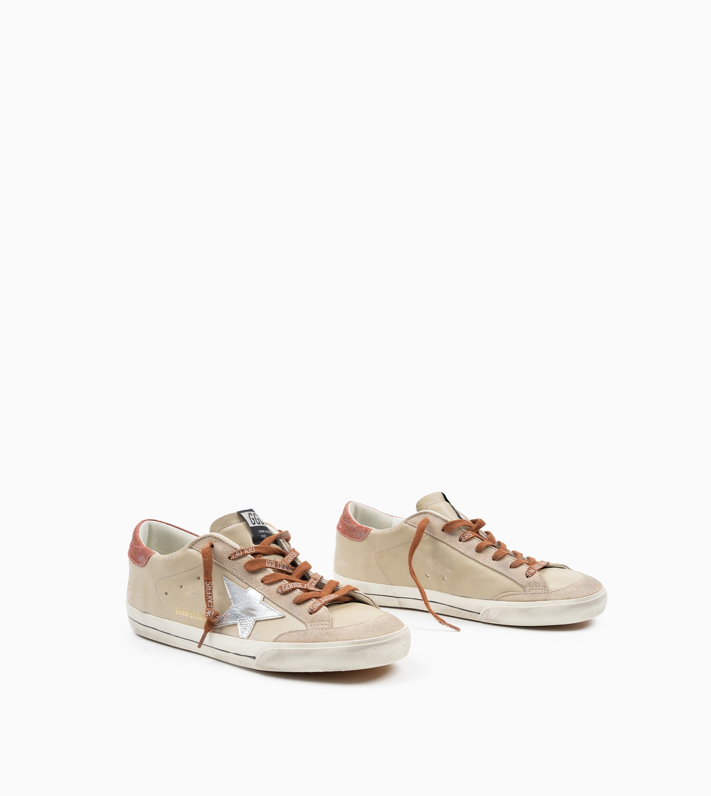 GOLDEN GOOSE Super Star Parte superior de piel y lengüeta de ante beige plateado
