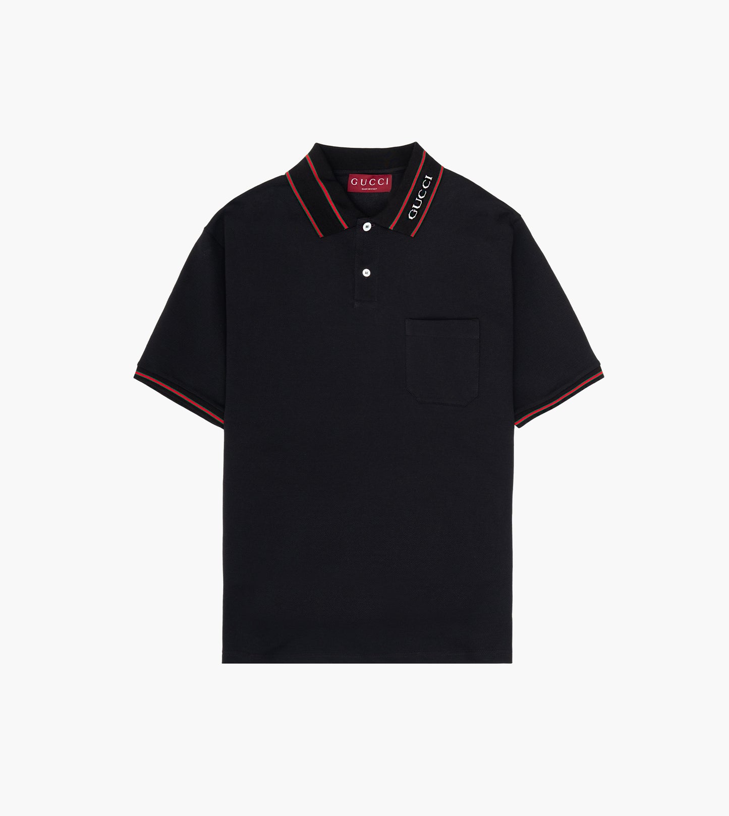 GUCCI Cotton Piqué Polo with Web Stripe Black Mix