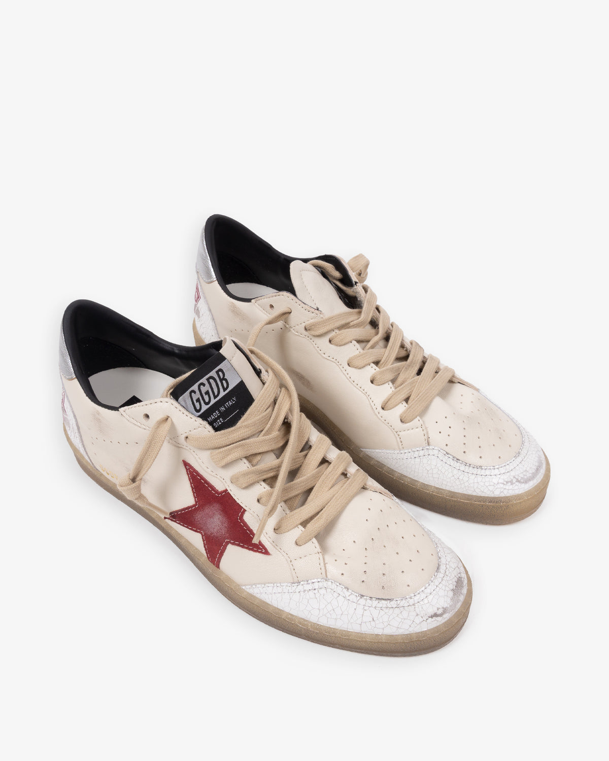 GOLDEN GOOSE BALLSTAR Nappa Butter Beige Red Silver