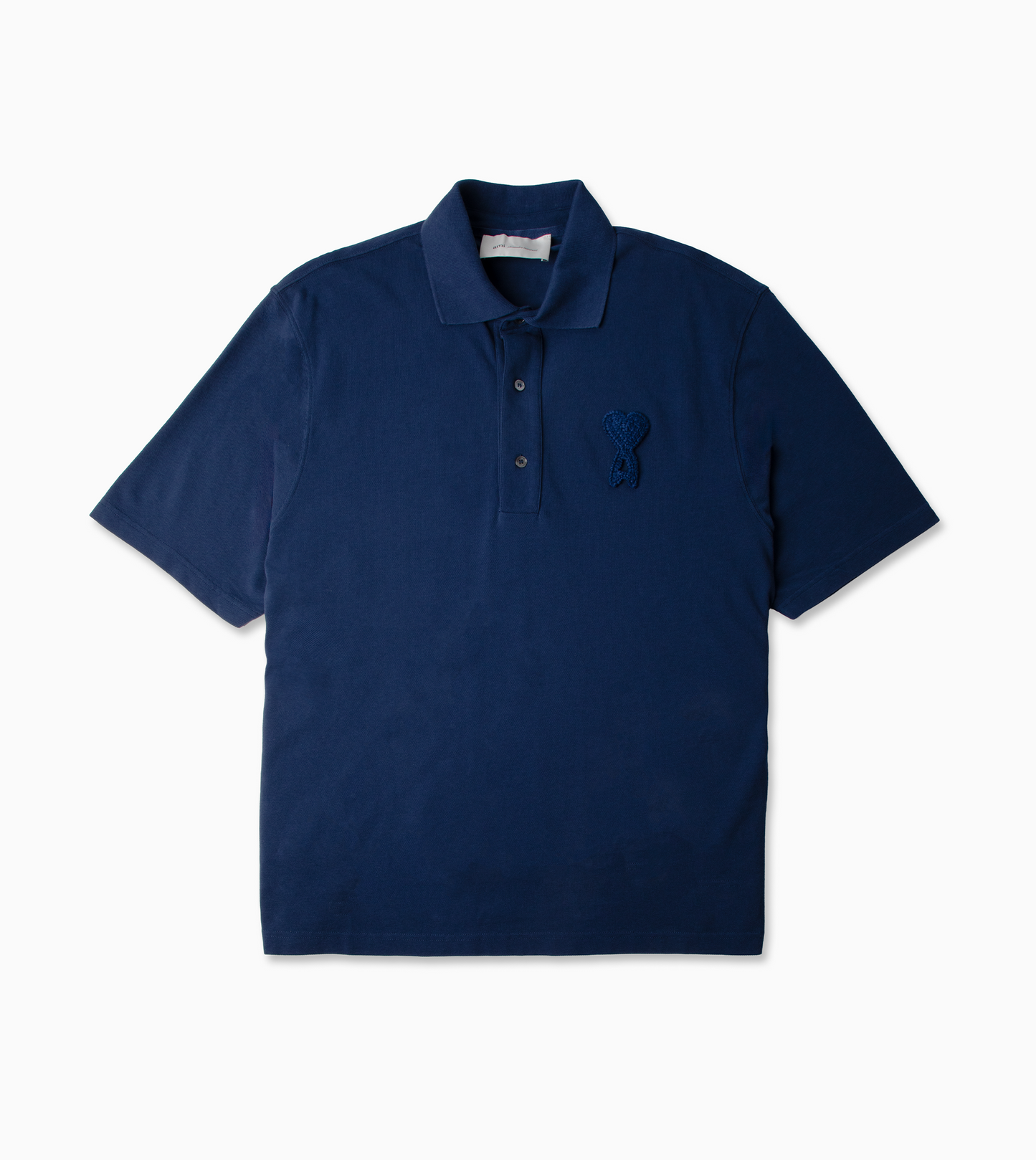 AMI PARIS Boxy Fit Polo Ami de Coeur Knitted Patch Bleu