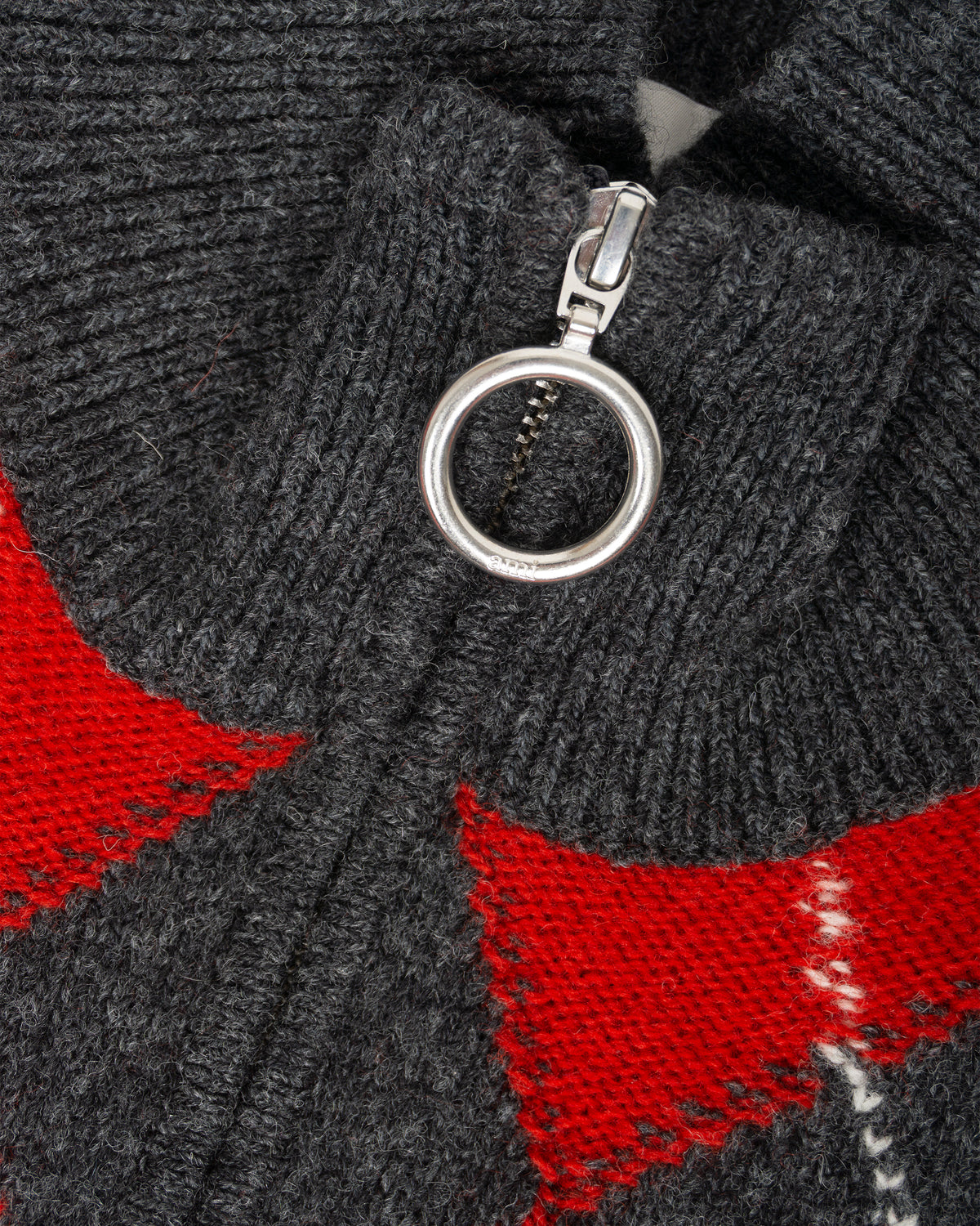 AMI PARIS Zipped Collar Sweater with Ami Bouclette Oval Patch