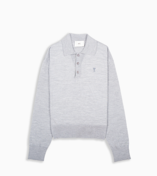 AMI PARIS Polo ML Wool Silk Grey