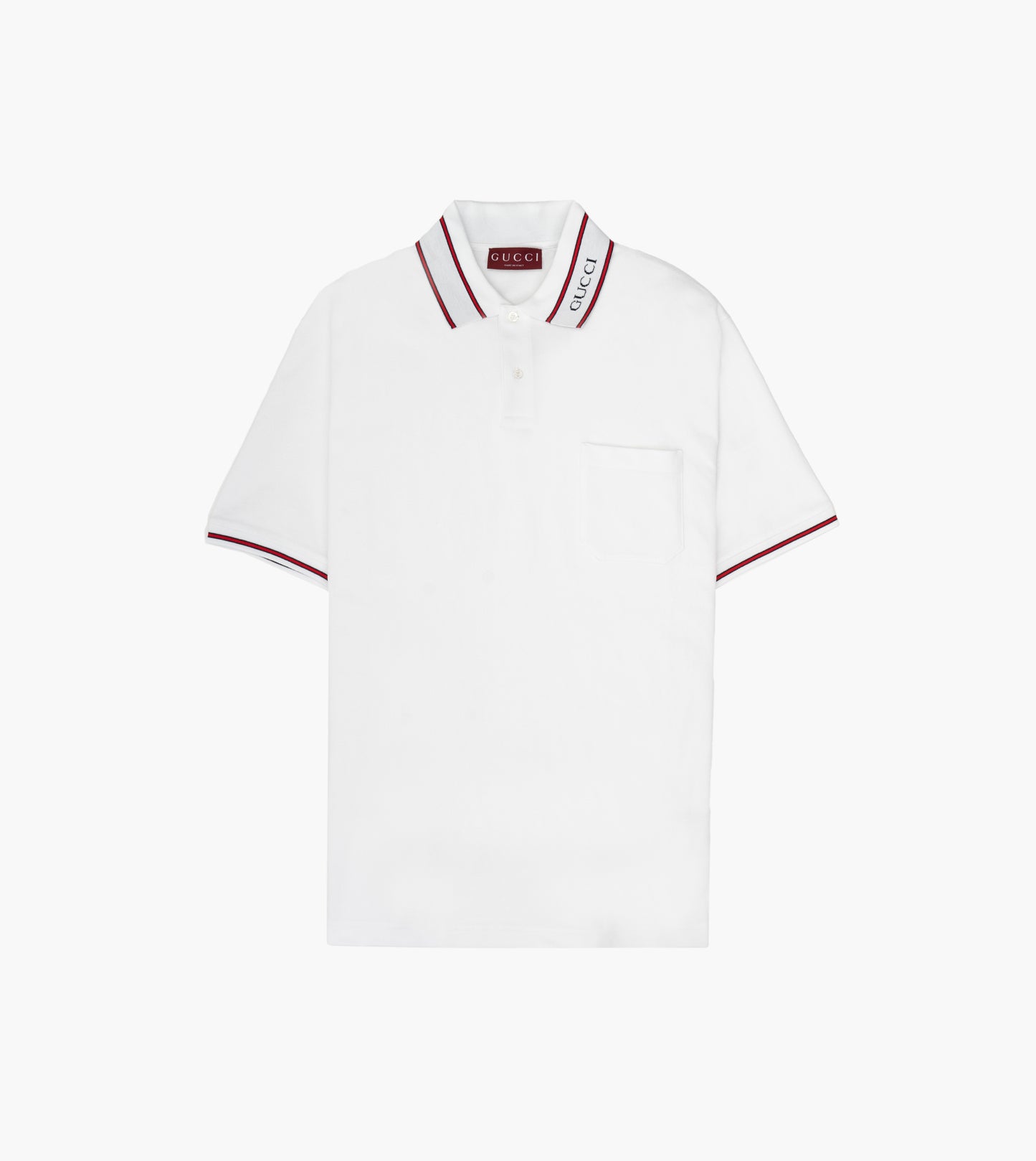 GUCCI Cotton Piqué Polo with Web Stripe White Mix