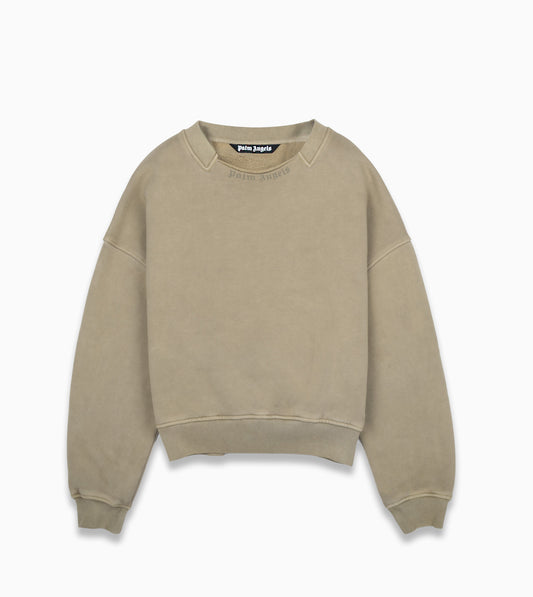 PALM ANGELS Curved Logo Loose Collar Crew Army Green