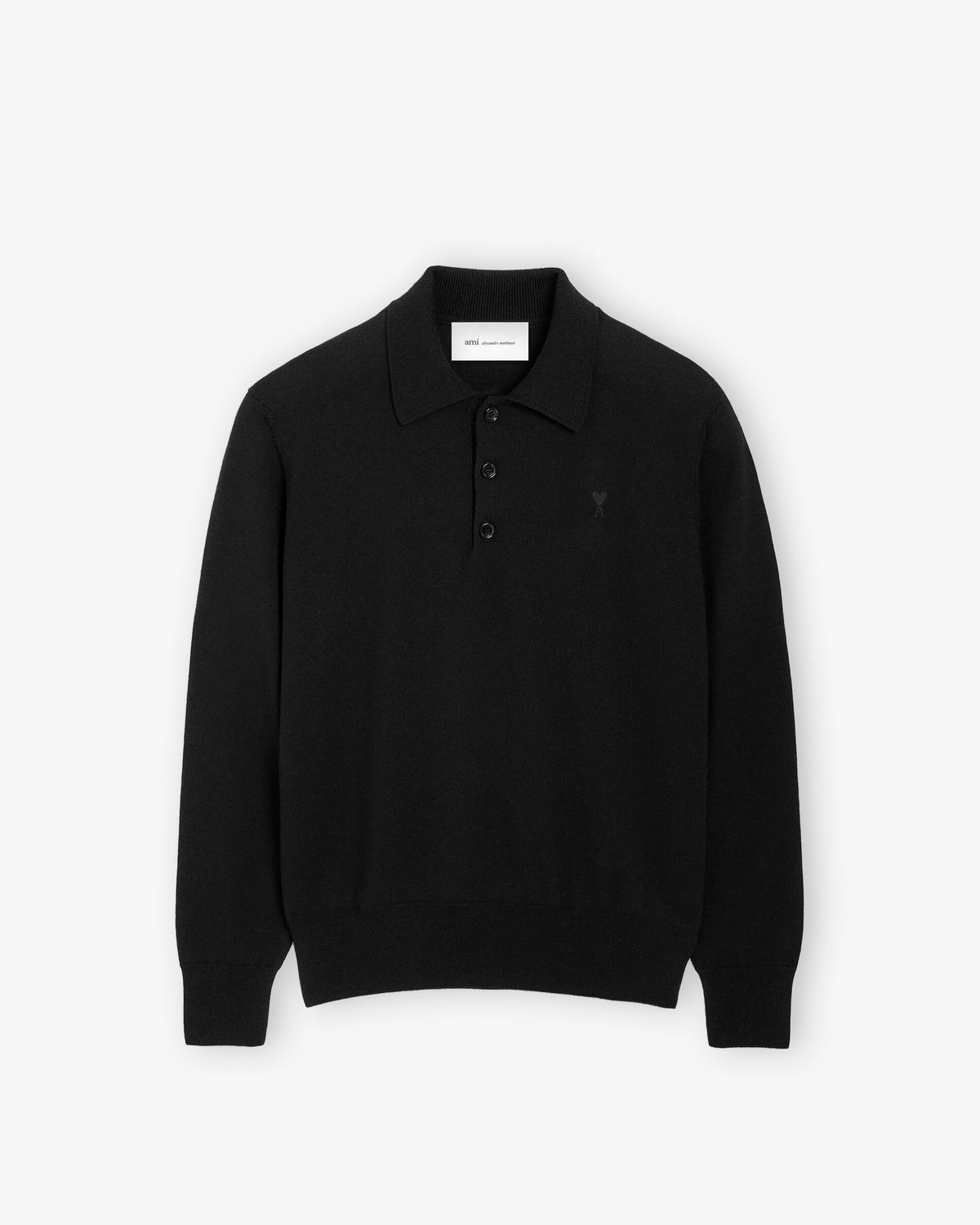 AMI PARIS Polo Sweater with Contrasted Ami de Coeur Noir