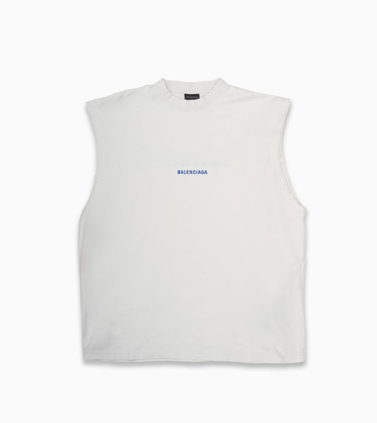 BALENCIAGA Back Sleeveless T-shirt in Dirty White/Blue
