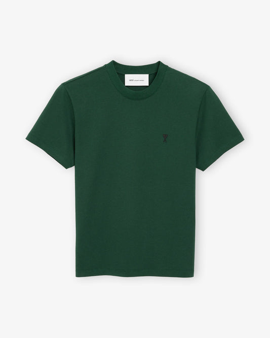 AMI PARIS Tshirt with Contrasted Ami de Coeur Bottle Green