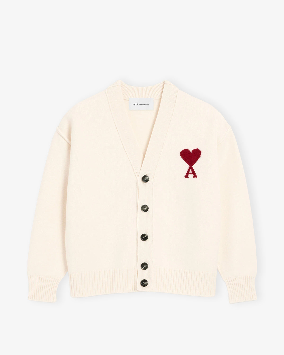AMI PARIS V Neck Cardigan with Contrasted Ami de Coeur