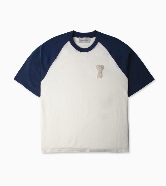 AMI PARIS Boxy Fit Bicolor T-Shirt White Blue