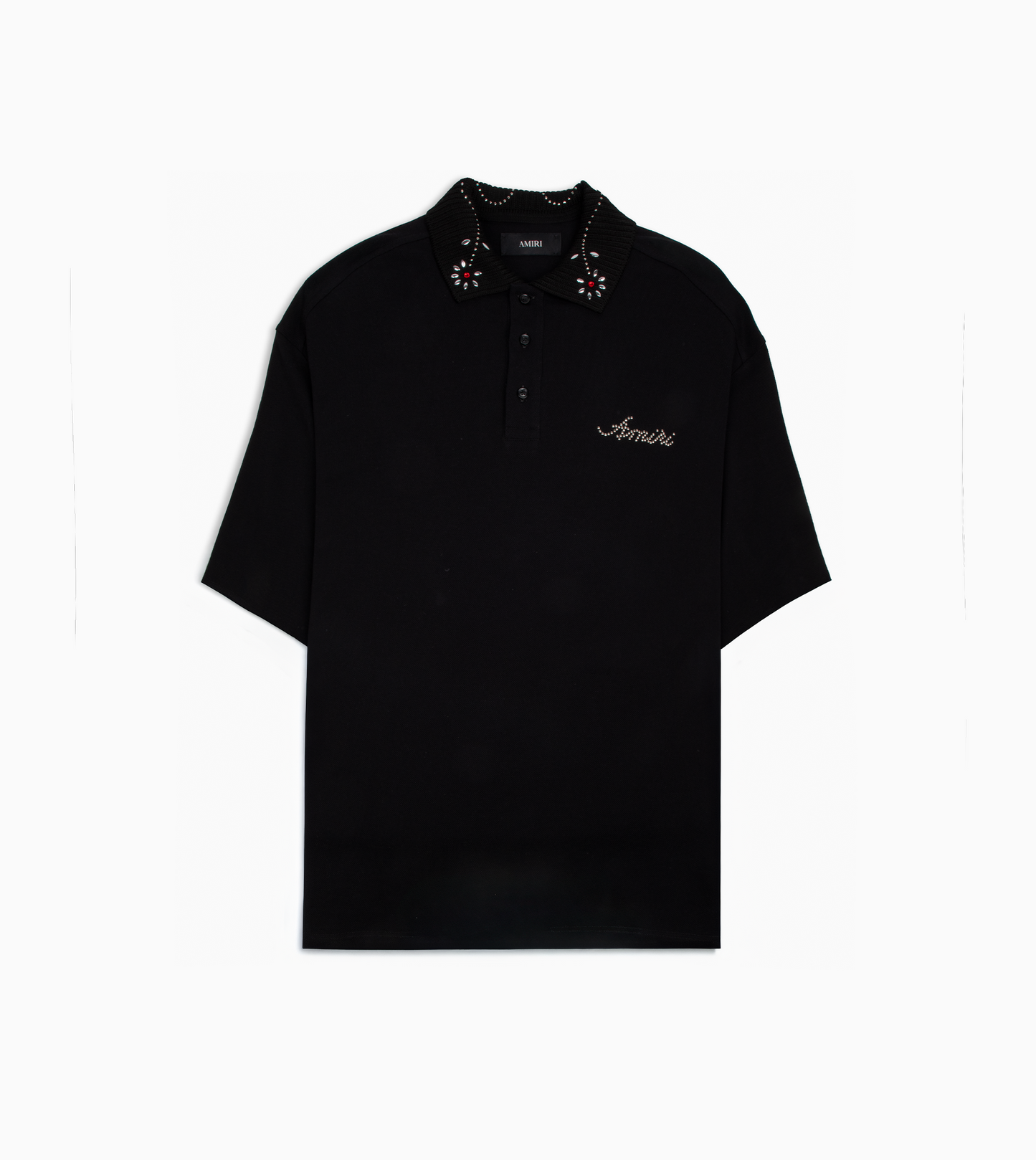 AMIRI Stud Collar Oversized Polo Black