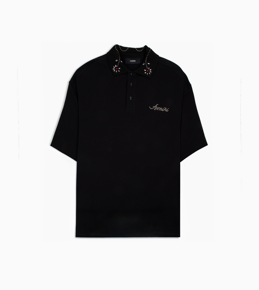 AMIRI Stud Collar Oversized Polo Black