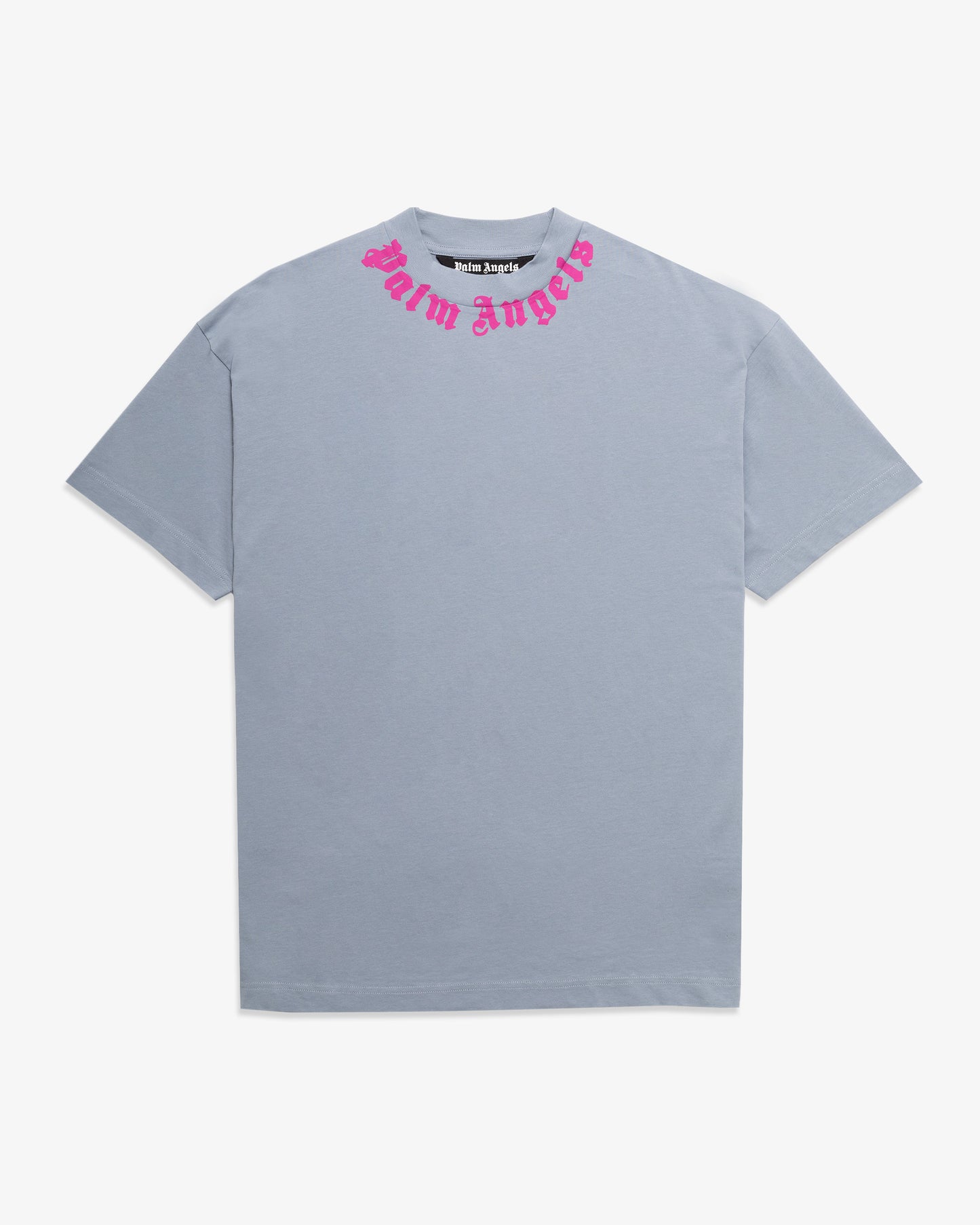 PALM ANGELS Neck Logo Tee Light Grey Fuchsia