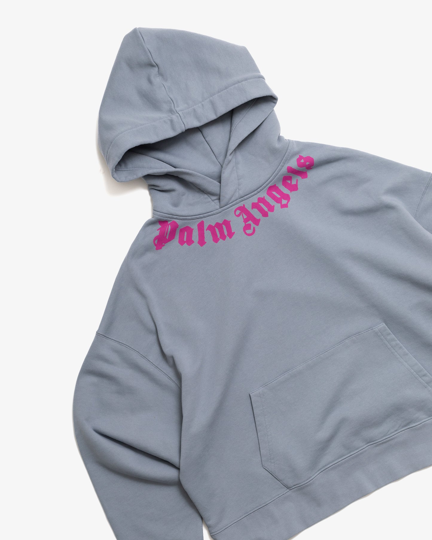 PALM ANGELS Neck Logo Hoodie Light Grey Fuchsia